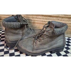 Rue21 etc! Womens Gray Faux Suede Knit Collar Lace Up Combat Boots Size S 6/7